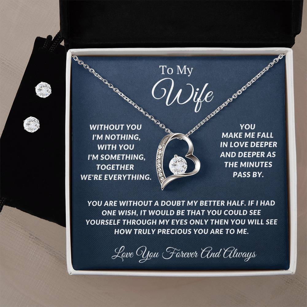 To My Wife-Together We Are Everything-Endless Love Necklace + Matching Earring Set.