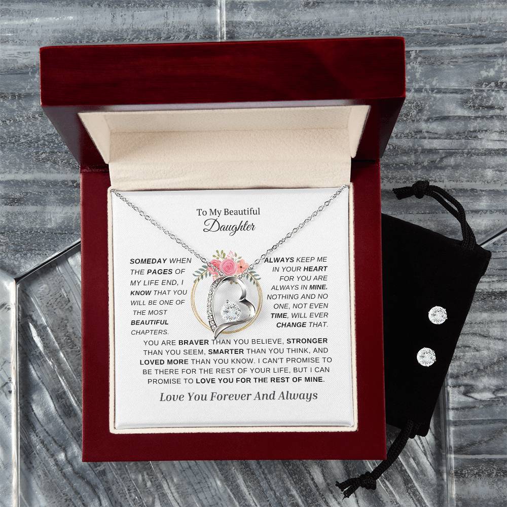 To My Beautiful Daughter-Forever Love Necklace With Free Gift