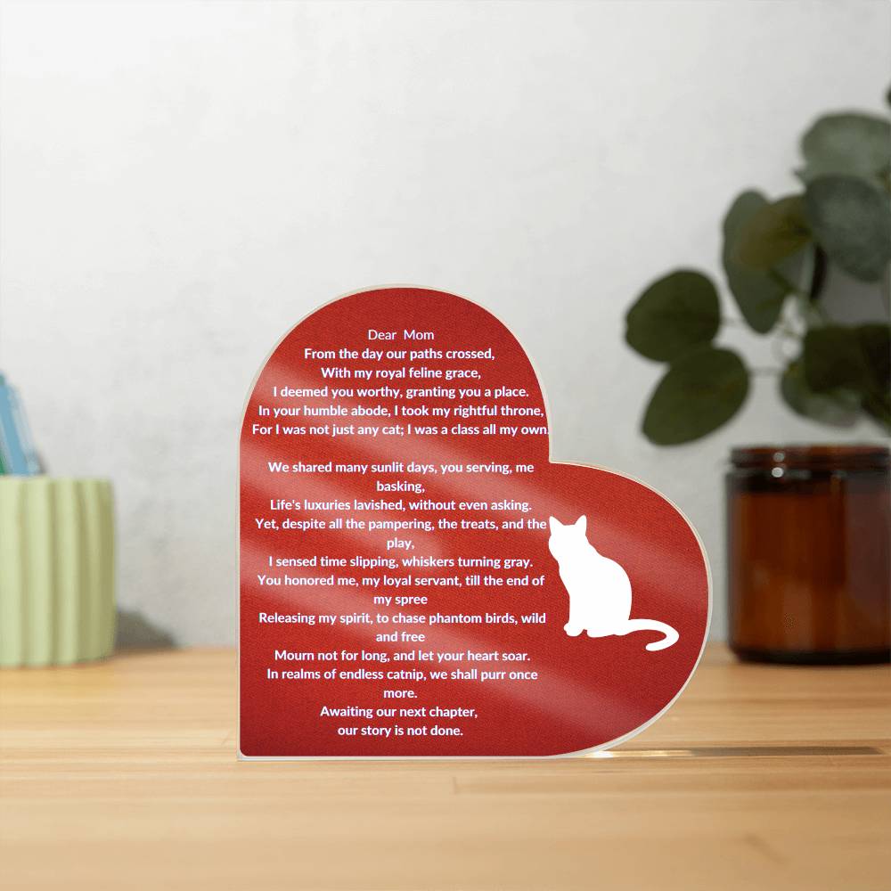 Dear Mom Acrylic Memorial Cat Plaque