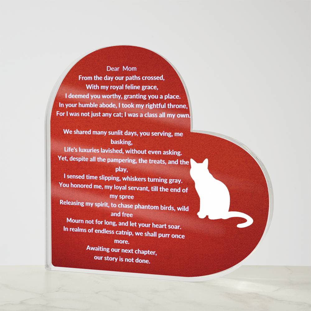 Dear Mom Acrylic Memorial Cat Plaque