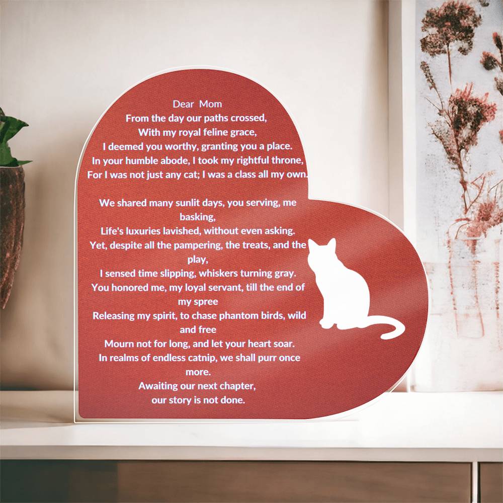 Dear Mom Acrylic Memorial Cat Plaque