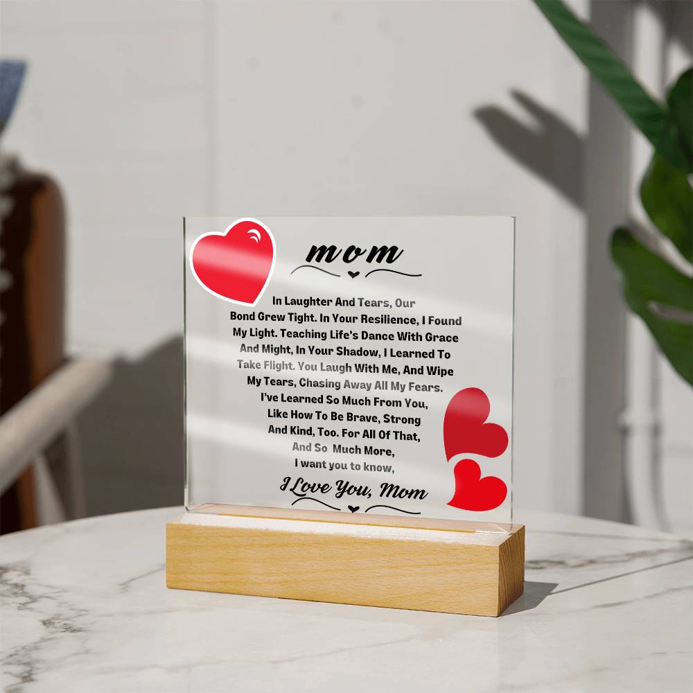 Mom I Love You Square LED Plaque