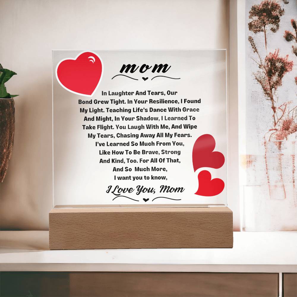 Mom I Love You Square LED Plaque