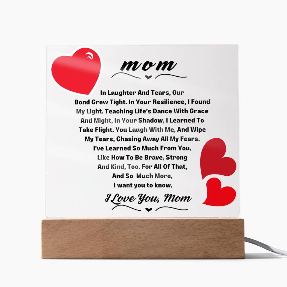 Mom I Love You Square LED Plaque