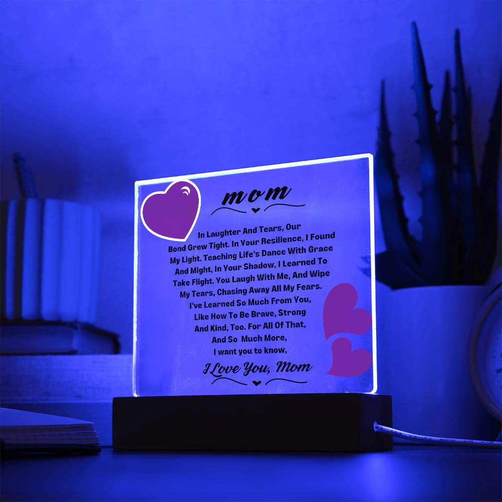 Mom I Love You Square LED Plaque