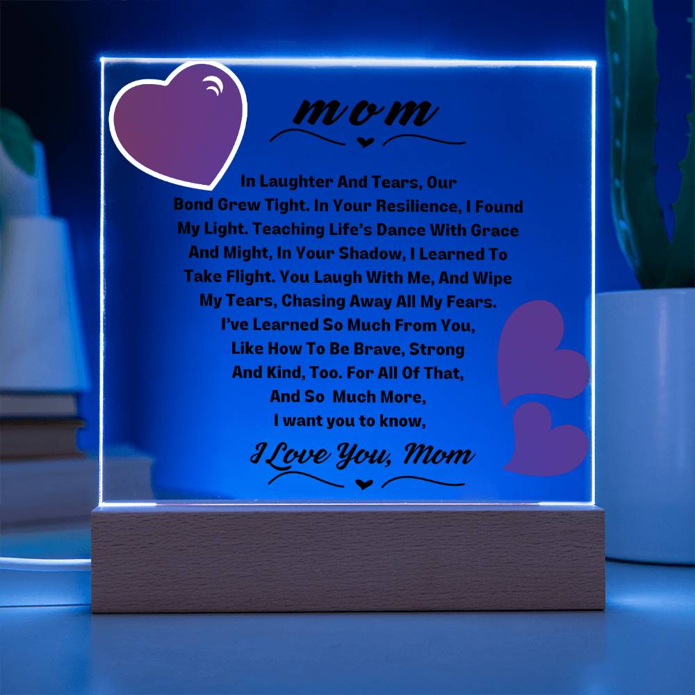 Mom I Love You Square LED Plaque