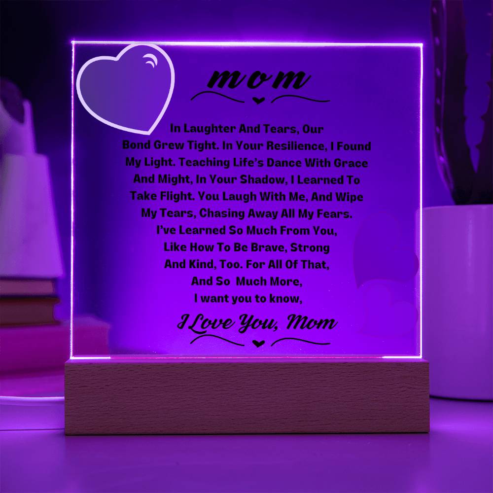 Mom I Love You Square LED Plaque