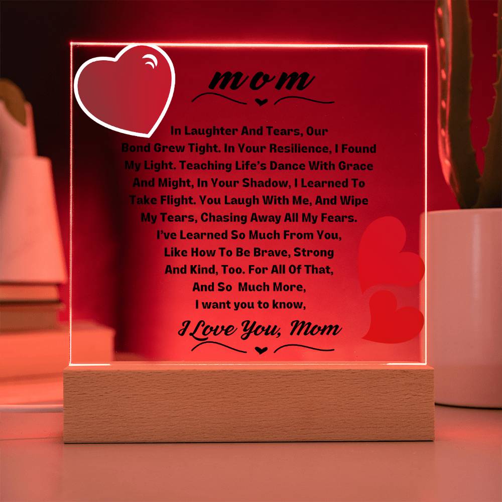 Mom I Love You Square LED Plaque