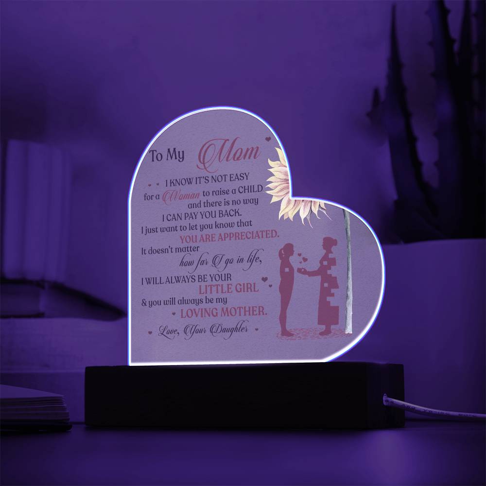 To My Loving Mother-Acrylic LED Heart Plaque