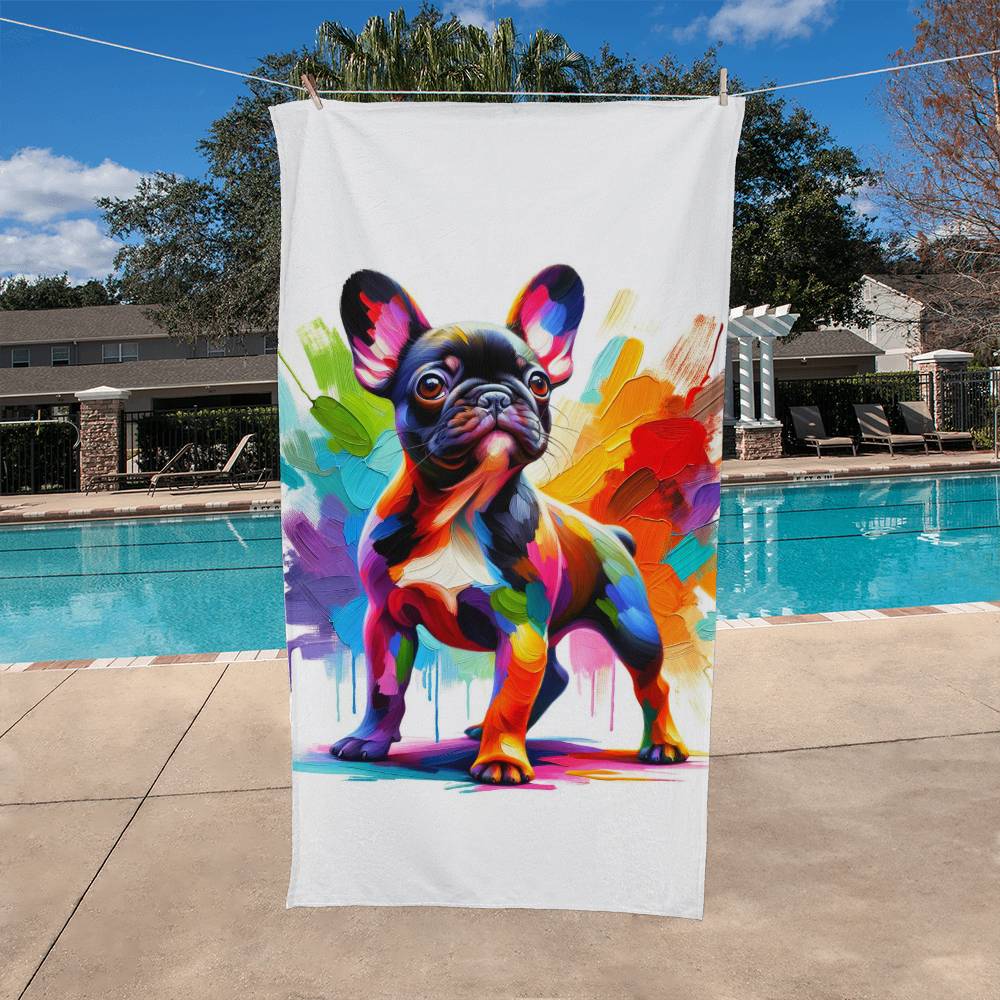 Rainbow French Bulldog Beach Towel