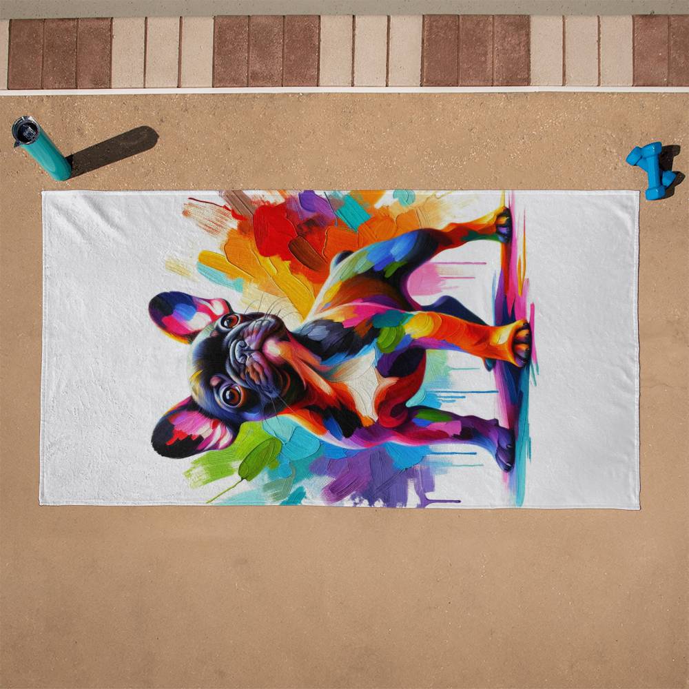 Rainbow French Bulldog Beach Towel