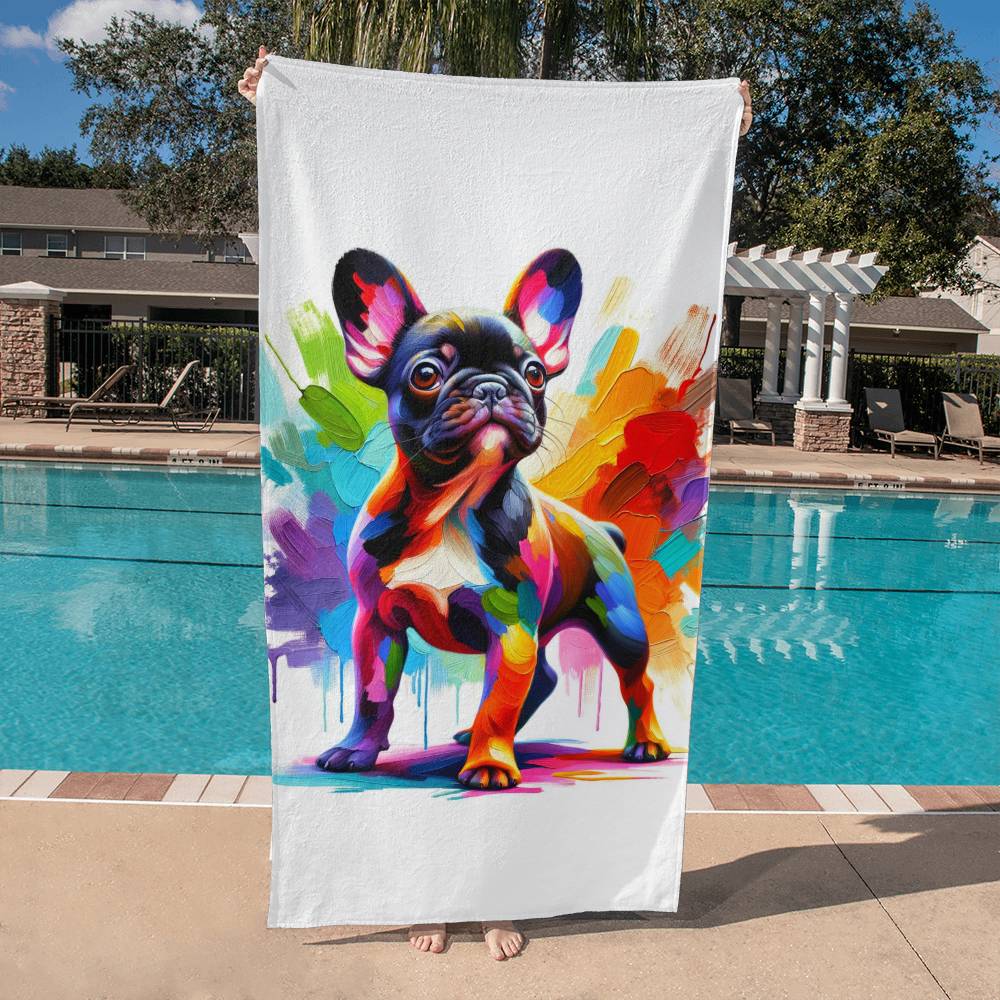 Rainbow French Bulldog Beach Towel