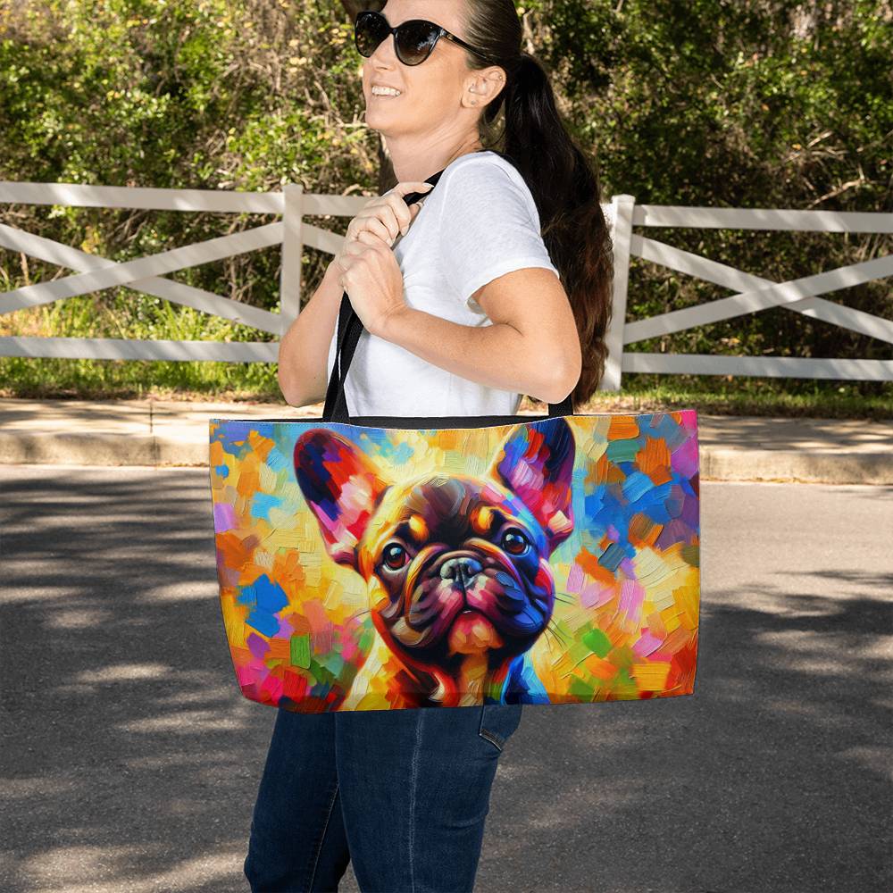 Rainbow French Bulldog Weekender Tote Bag.