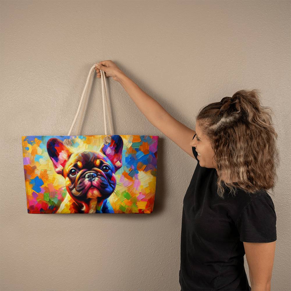 Rainbow French Bulldog Weekender Tote Bag.