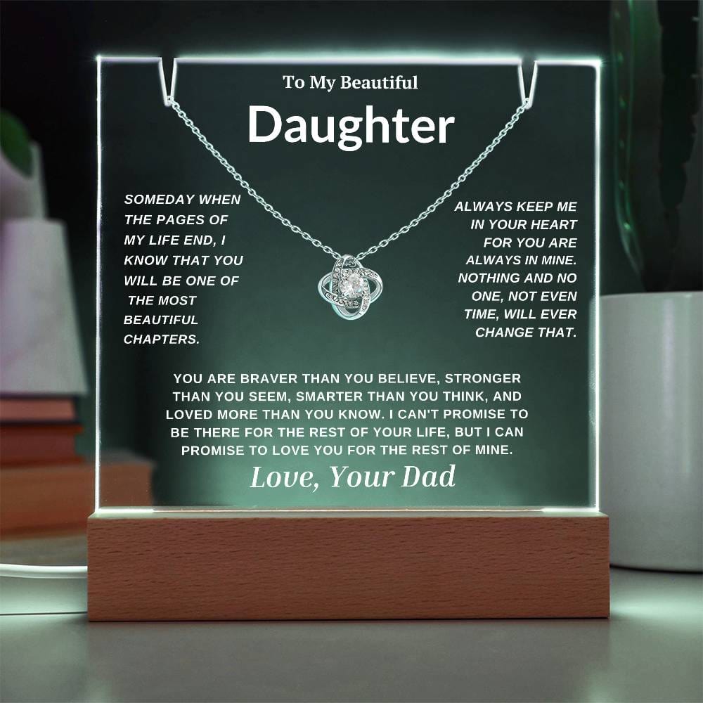 Keepsake Gift For Daughter-"Always Keep me in your Heart" Acrylic LED Plaque & Necklace Set.