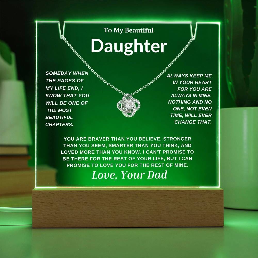 Keepsake Gift For Daughter-"Always Keep me in your Heart" Acrylic LED Plaque & Necklace Set.