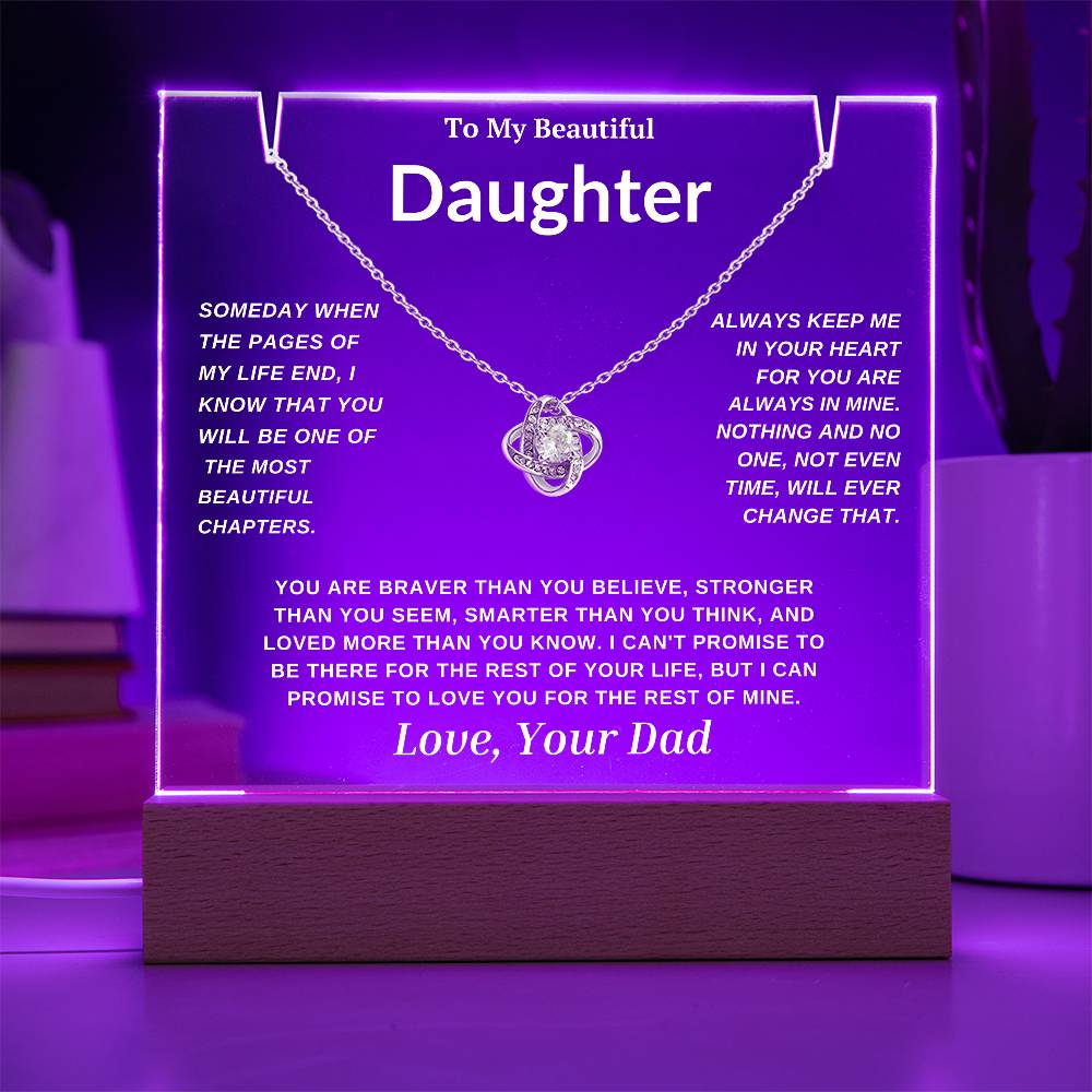 Keepsake Gift For Daughter-"Always Keep me in your Heart" Acrylic LED Plaque & Necklace Set.