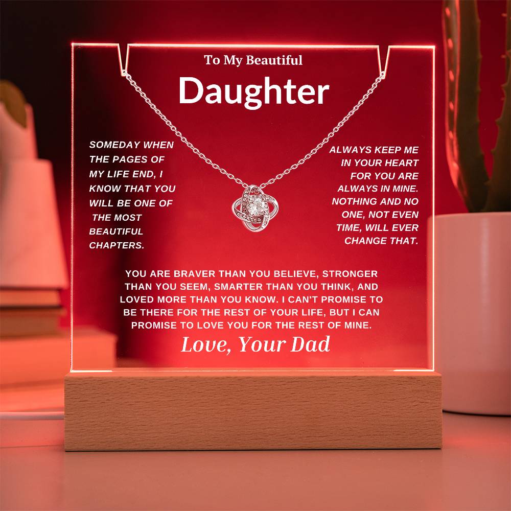 Keepsake Gift For Daughter-"Always Keep me in your Heart" Acrylic LED Plaque & Necklace Set.