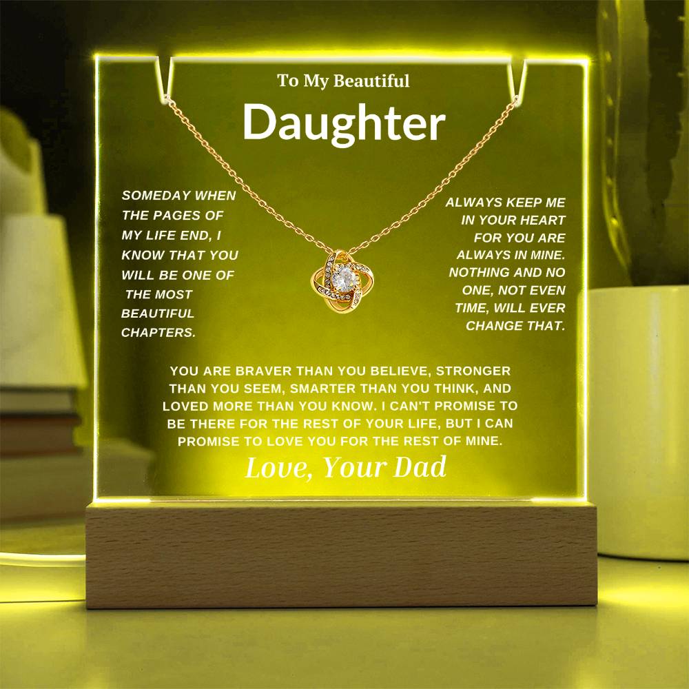 Keepsake Gift For Daughter-"Always Keep me in your Heart" Acrylic LED Plaque & Necklace Set.