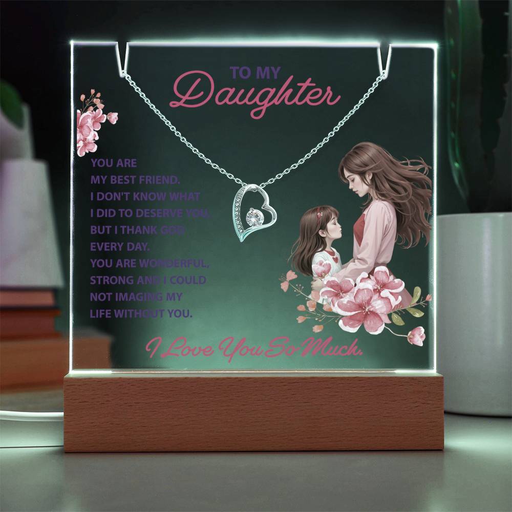 To My Daughter Keepsake LED Acrylic & Endless Love Necklace Combo.