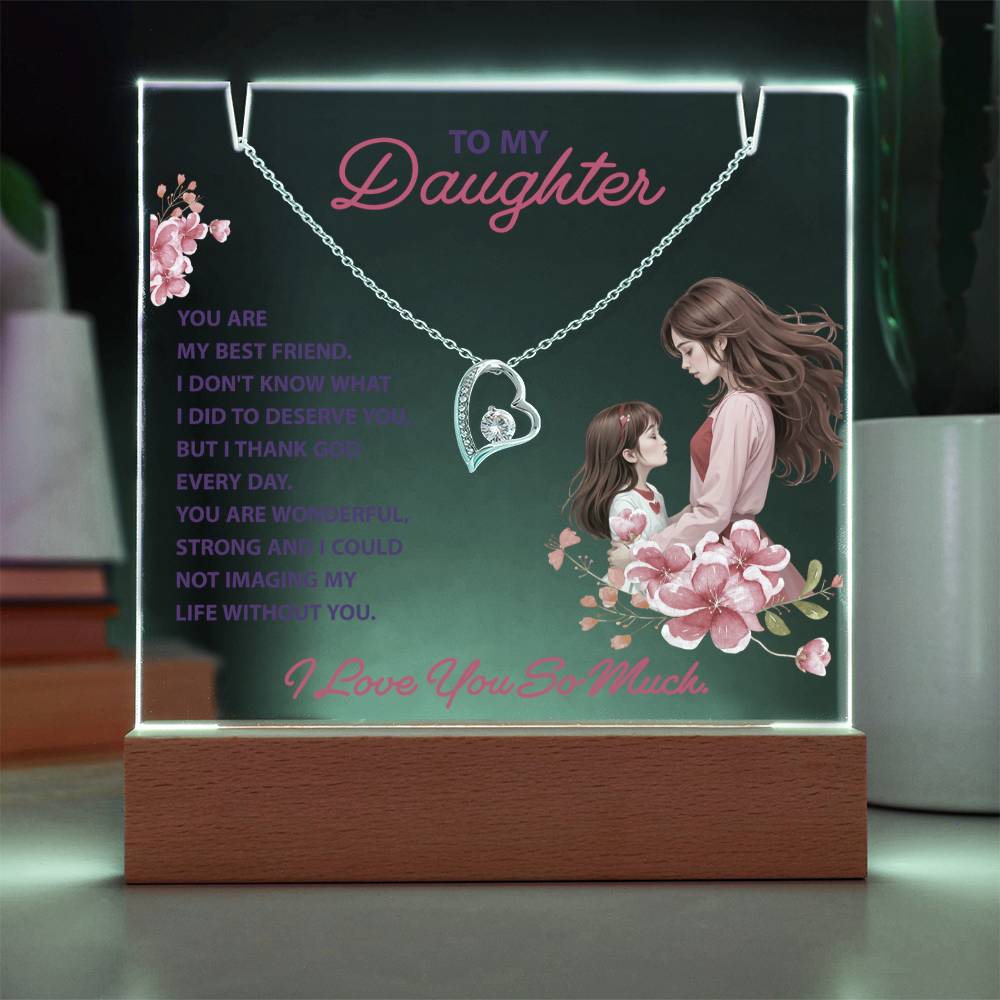 To My Daughter Keepsake LED Acrylic & Endless Love Necklace Combo.