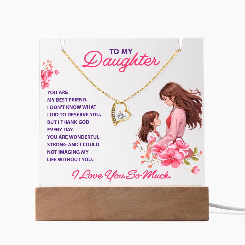 To My Daughter Keepsake LED Acrylic & Endless Love Necklace Combo.