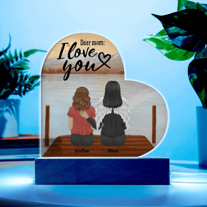 Dear Mom: I Love You- Personalized Memorial LED Acrylic Heart Shaped Keepsake