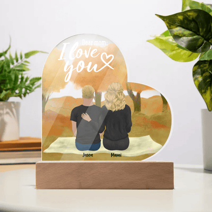 Dear Mom: I Love You- Personalized Memorial LED Acrylic Heart Shaped Keepsake