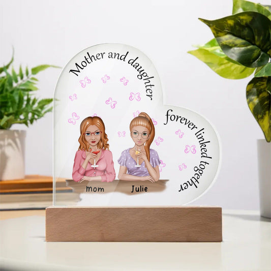 Mother & Daughter Acrylic LED Heart Plaque