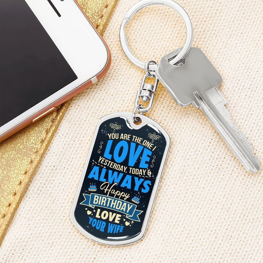 Happy Birthday Dog Tag Keychain