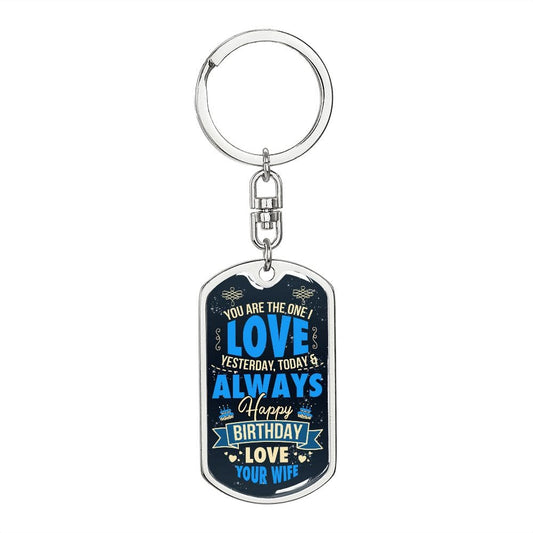 Happy Birthday Dog Tag Keychain