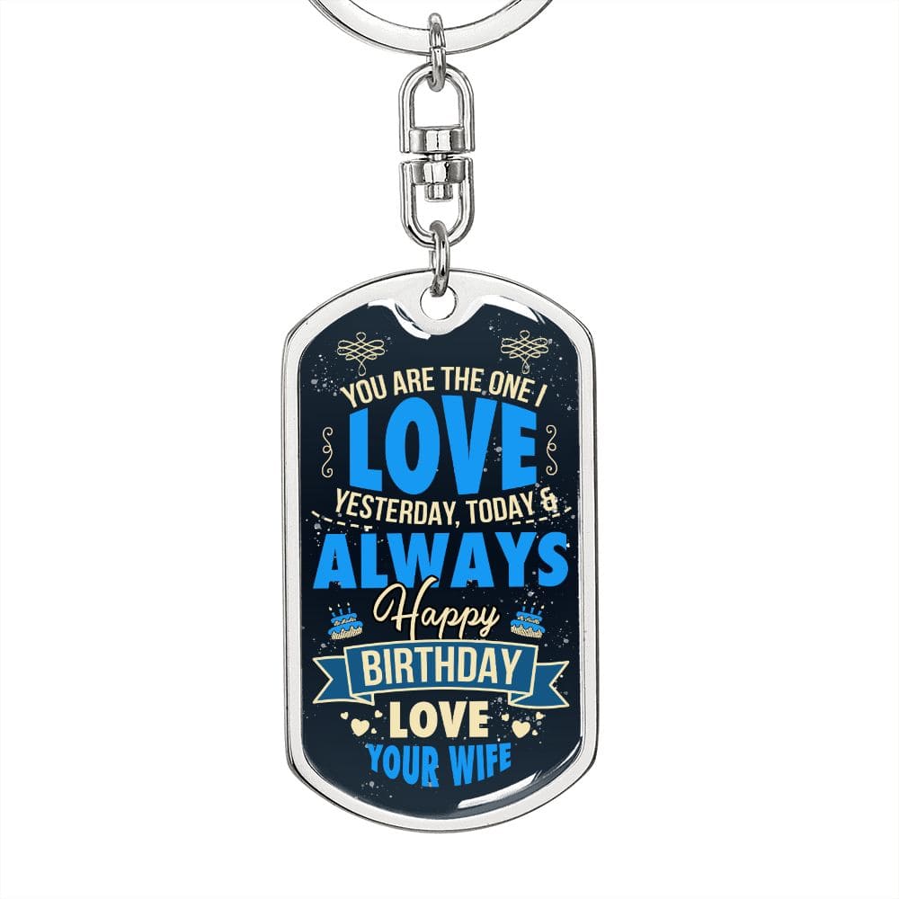 Happy Birthday Dog Tag Keychain