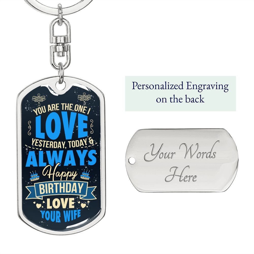 Happy Birthday Dog Tag Keychain