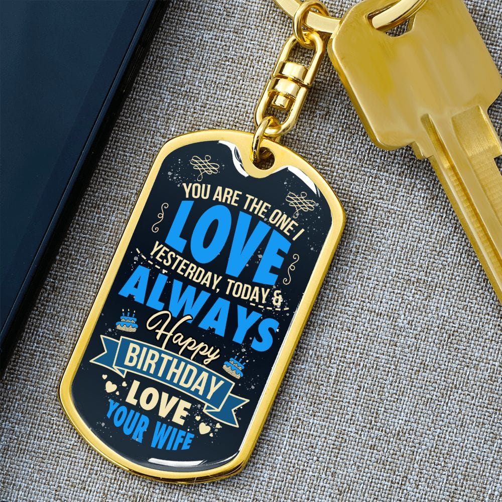 Happy Birthday Dog Tag Keychain