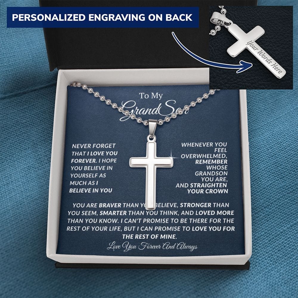 Personalized Cross With Ball Chain For Grandson