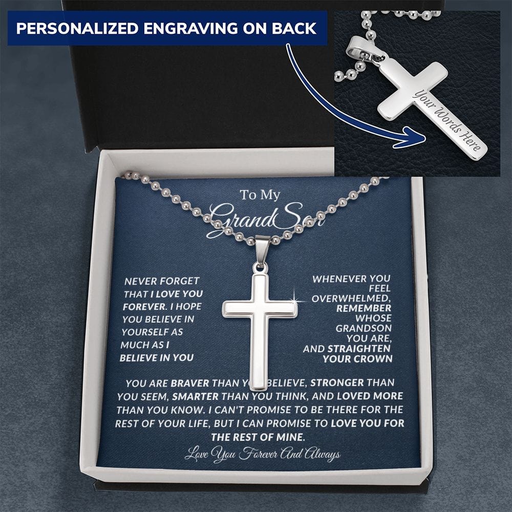 Personalized Cross With Ball Chain For Grandson