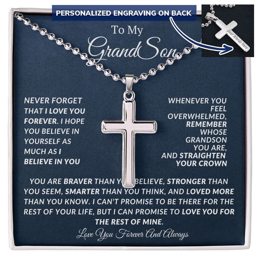 Personalized Cross With Ball Chain For Grandson