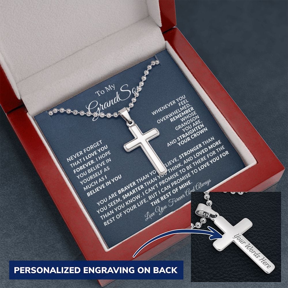 Personalized Cross With Ball Chain For Grandson