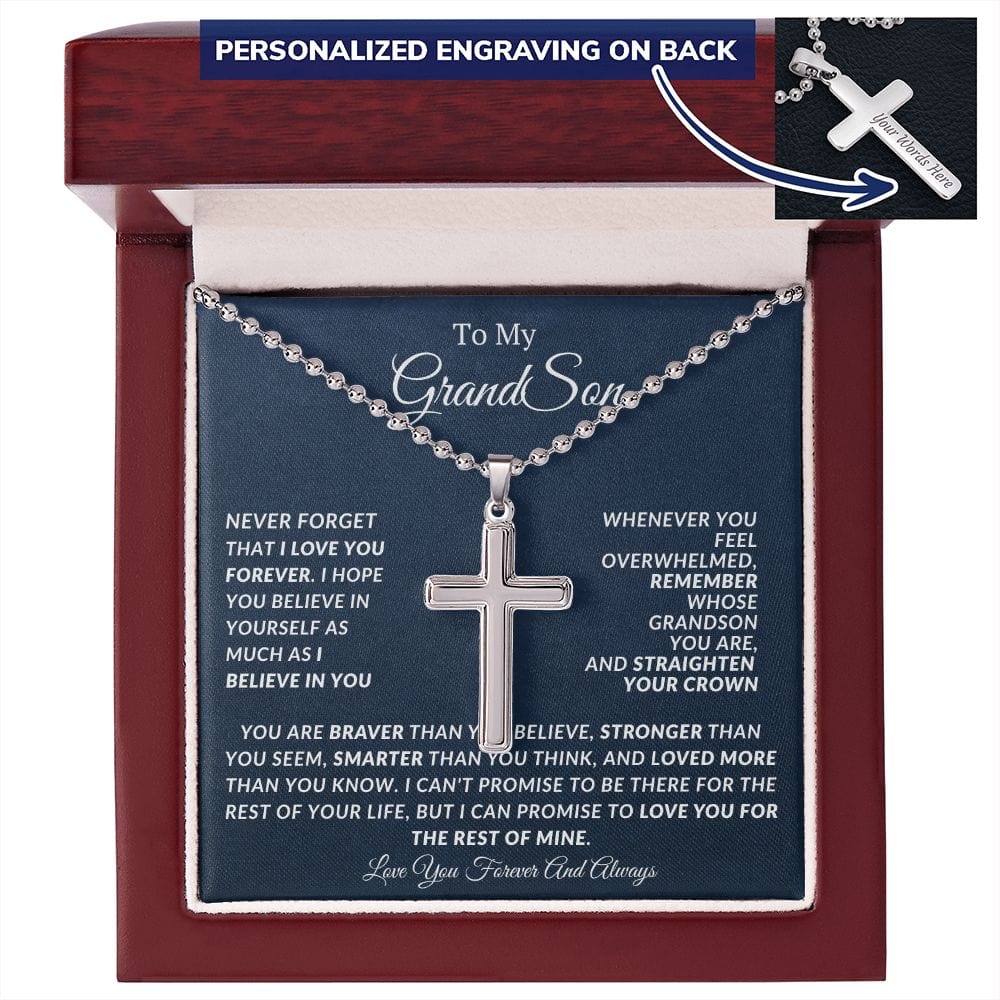 Personalized Cross With Ball Chain For Grandson