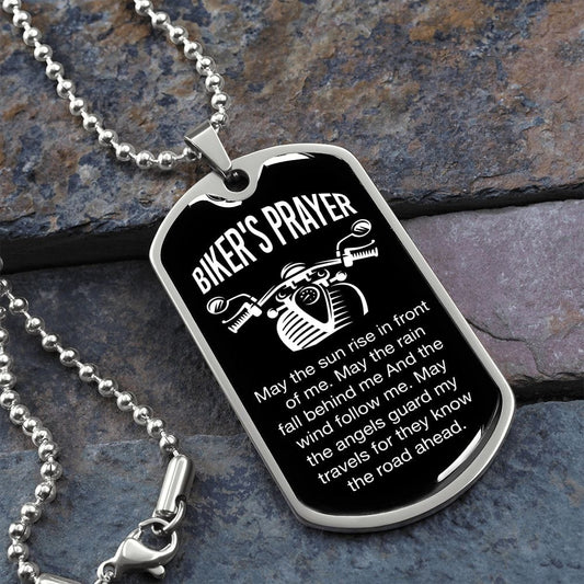 Biker's Prayer Luxury Military-Style Dog Tag And Chain