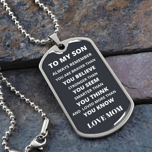 A mi hijo, de mamá, placa y cadena para perros de lujo de estilo militar