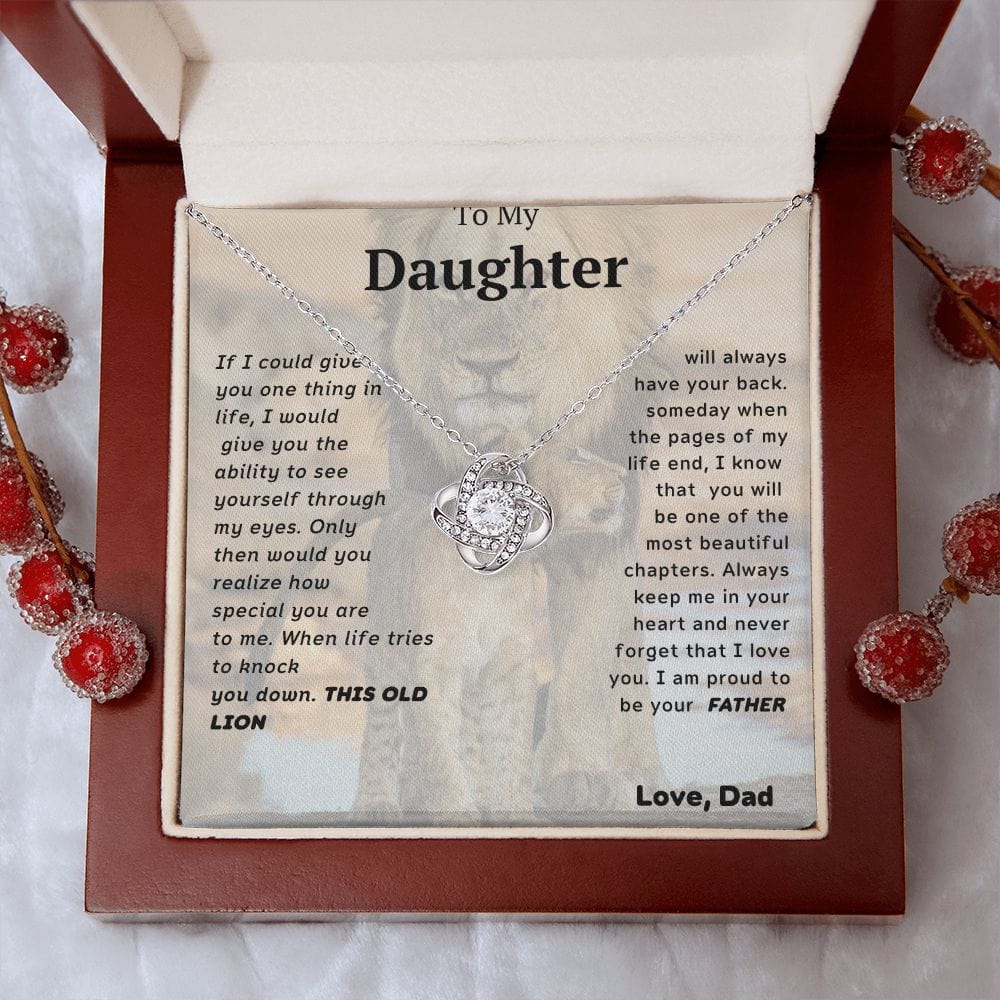 For My Daughter Love Knot Necklace- Lion And Cub