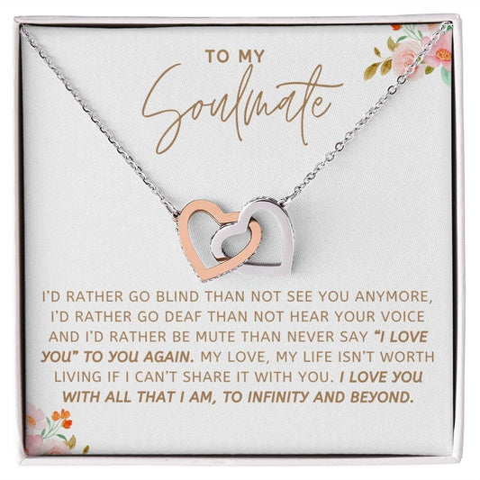 Soulmate- Love You With All I am-  Interlocking Hearts Necklace