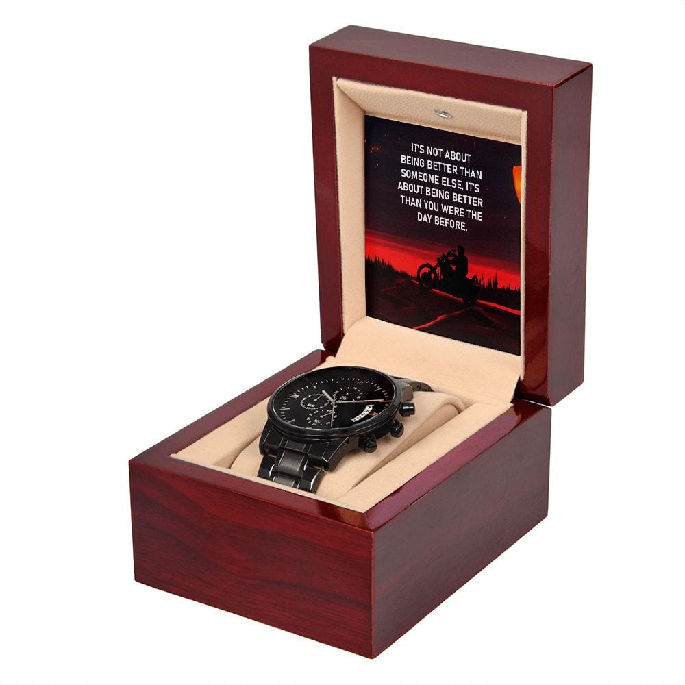 It's Not About Being Better Than Someone Else- Black Chronograph Watch W/Mahogany Box