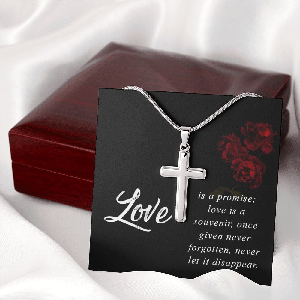 Love Is A Promise- Stainless Steel Cross Necklace W/ Snake Chain