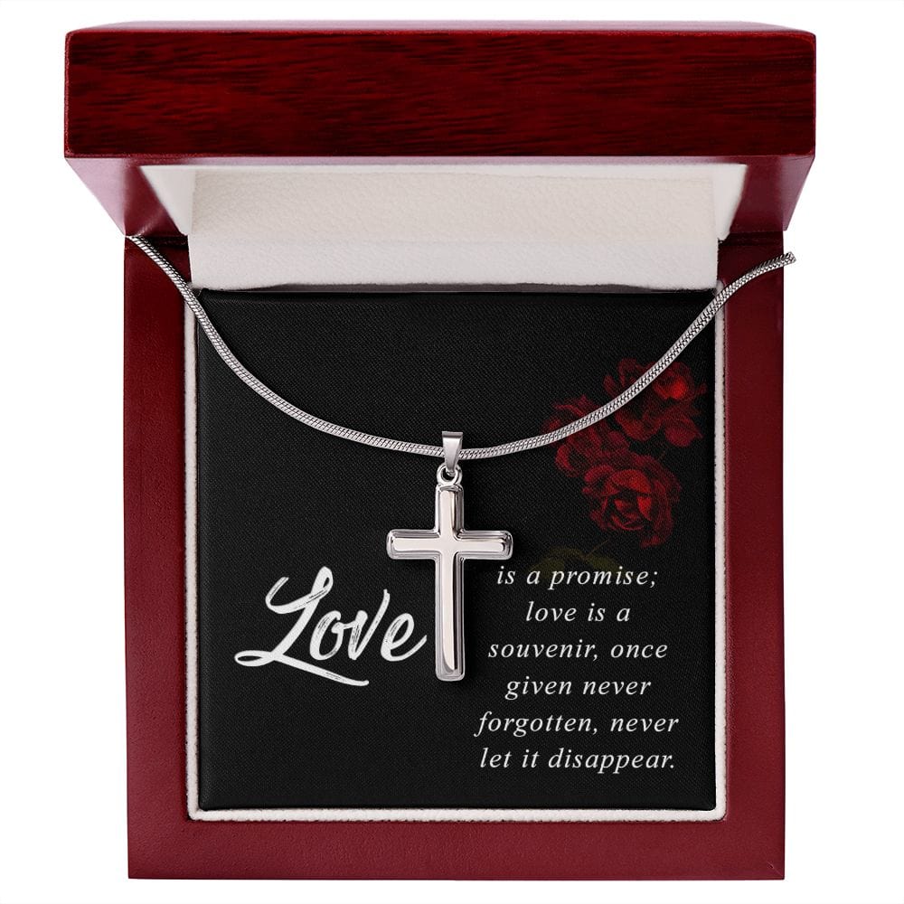 Love Is A Promise- Stainless Steel Cross Necklace W/ Snake Chain