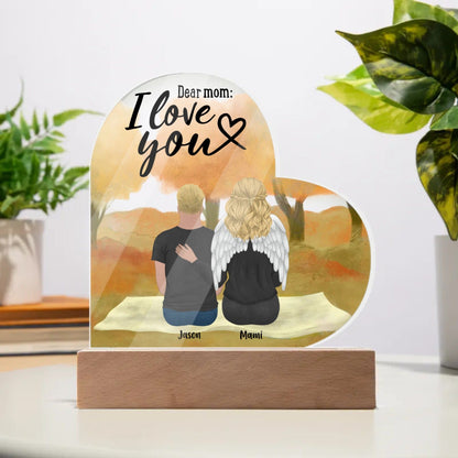 Dear Mom: I Love You- Personalized Memorial LED Acrylic Heart Shaped Keepsake